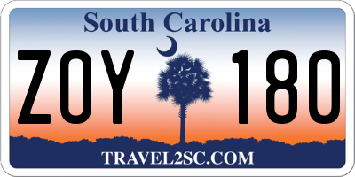 SC license plate ZOY180
