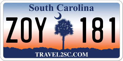 SC license plate ZOY181