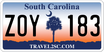SC license plate ZOY183