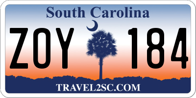 SC license plate ZOY184