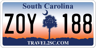 SC license plate ZOY188