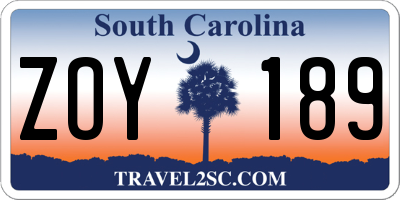 SC license plate ZOY189