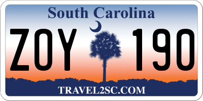 SC license plate ZOY190