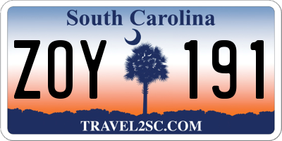 SC license plate ZOY191