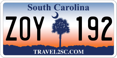 SC license plate ZOY192