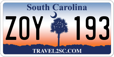 SC license plate ZOY193