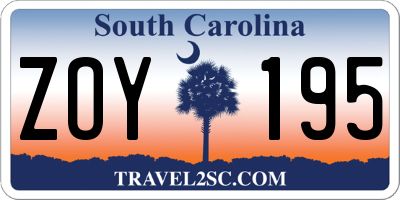 SC license plate ZOY195