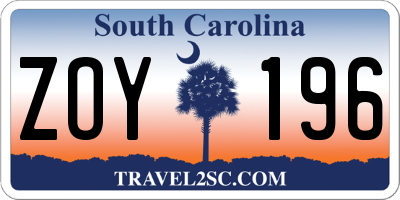 SC license plate ZOY196
