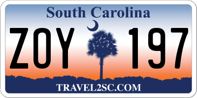 SC license plate ZOY197