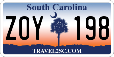 SC license plate ZOY198