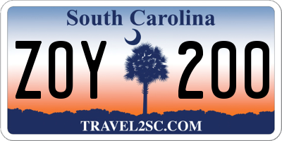 SC license plate ZOY200