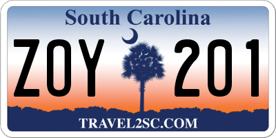 SC license plate ZOY201