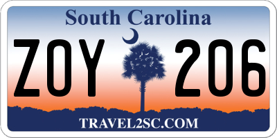 SC license plate ZOY206