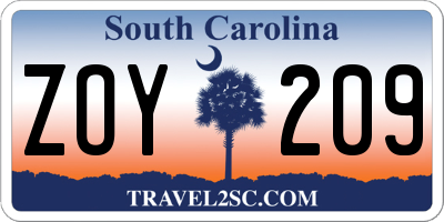 SC license plate ZOY209