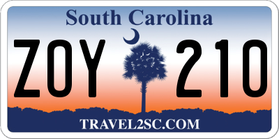 SC license plate ZOY210