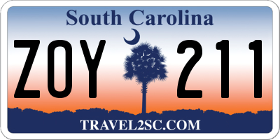 SC license plate ZOY211