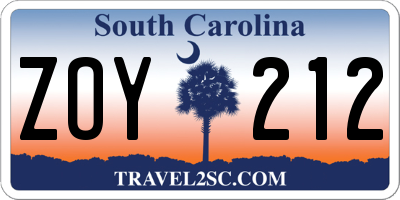 SC license plate ZOY212