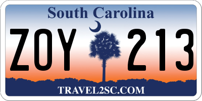 SC license plate ZOY213