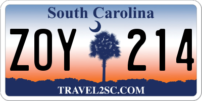 SC license plate ZOY214