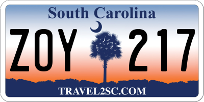 SC license plate ZOY217