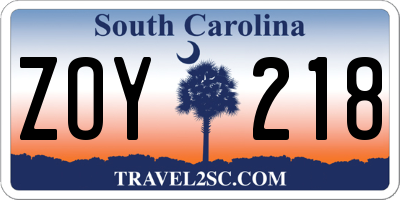 SC license plate ZOY218