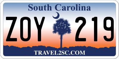 SC license plate ZOY219