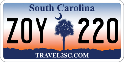 SC license plate ZOY220
