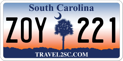SC license plate ZOY221