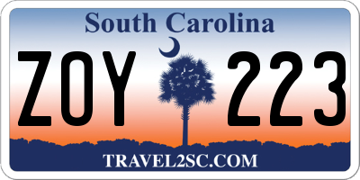 SC license plate ZOY223