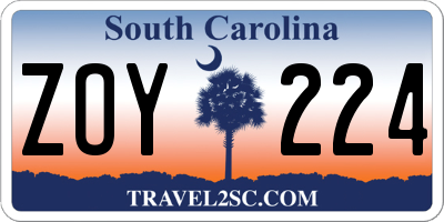 SC license plate ZOY224