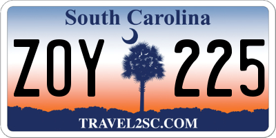 SC license plate ZOY225