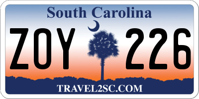 SC license plate ZOY226