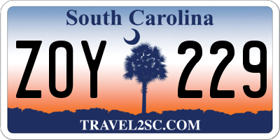 SC license plate ZOY229