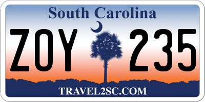 SC license plate ZOY235