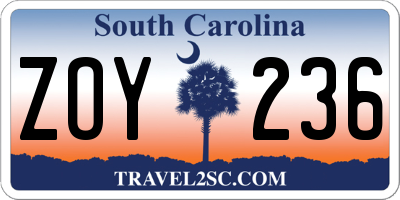 SC license plate ZOY236