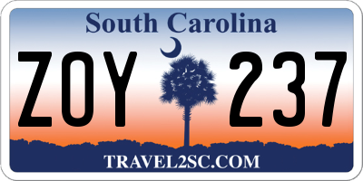SC license plate ZOY237