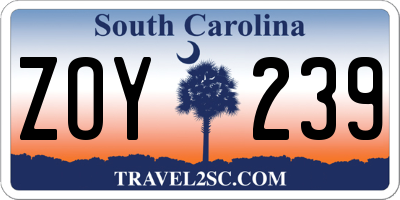SC license plate ZOY239