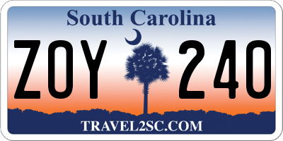 SC license plate ZOY240