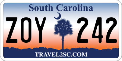 SC license plate ZOY242