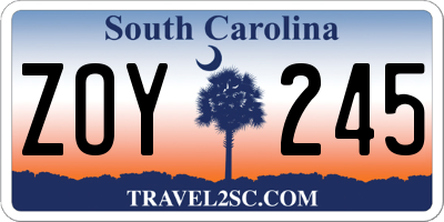 SC license plate ZOY245