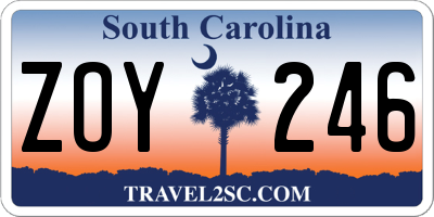 SC license plate ZOY246