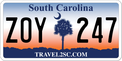 SC license plate ZOY247