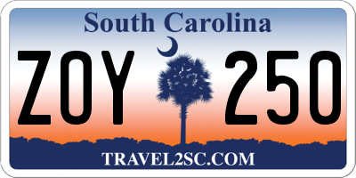 SC license plate ZOY250