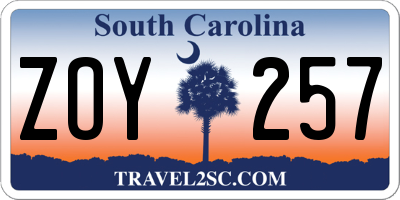SC license plate ZOY257