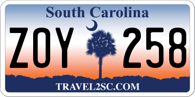 SC license plate ZOY258