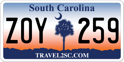 SC license plate ZOY259