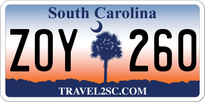 SC license plate ZOY260