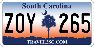 SC license plate ZOY265