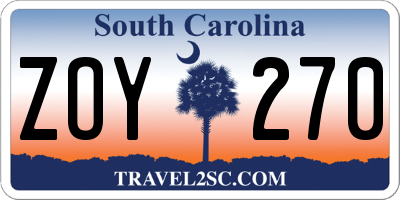 SC license plate ZOY270