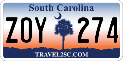 SC license plate ZOY274